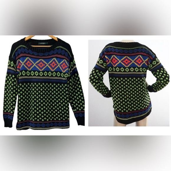 Lauren Ralph Lauren Sweaters - Vintage 1990s Ralph Lauren Neon Knit Crewneck Sweater Y2K Size